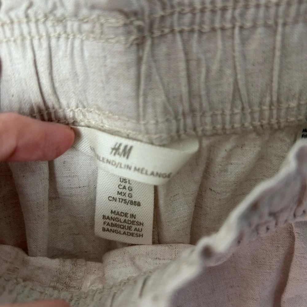 H&M Beige/Cream Pull On High Waisted Wide Leg Linen Blend Pant Size Large